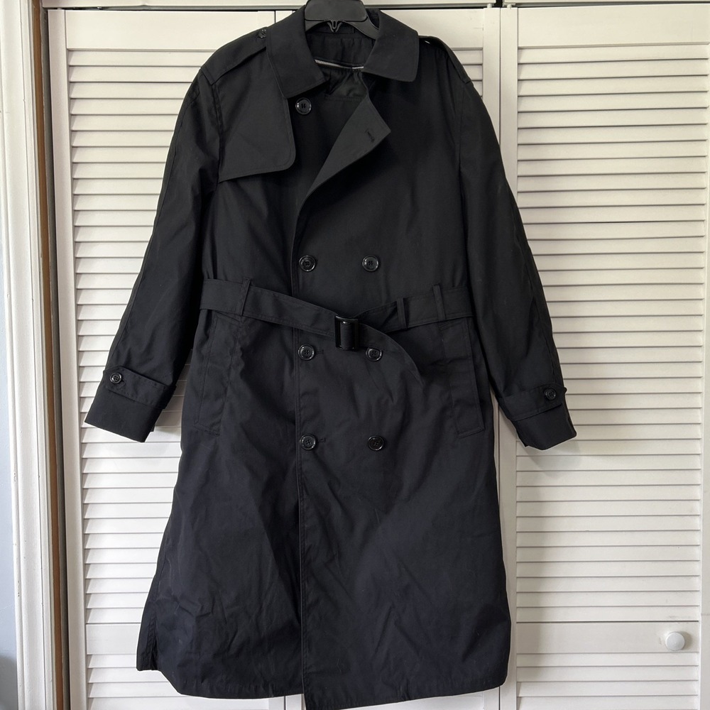 Defense Logistics Agency Garrison Collection Black Trench Coat 40R Belted Liner